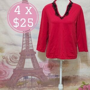 Ruby Rd. Red Blouse with Black Accents
